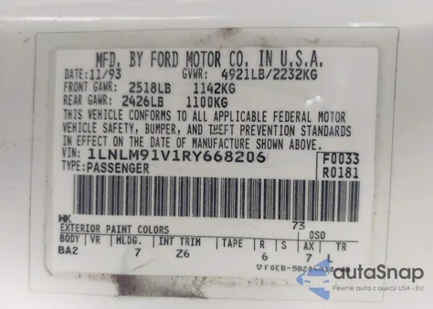 1994 Lincoln Mark Viii z USA, uszkodzony, nr VIN 1LNLM91V1RY668206